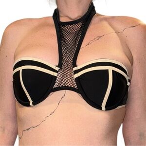 Beach Riot Black and Cream Mesh Bikini Top